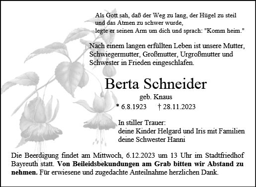 Erinnerungsbild für Berta Schneider