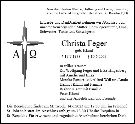 Erinnerungsbild für Christa Feger