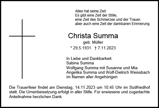 Erinnerungsbild für Christa Summa