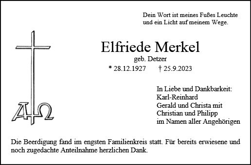 Erinnerungsbild für Elfriede Merkel