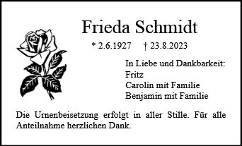 Erinnerungsbild für Frieda Schmidt