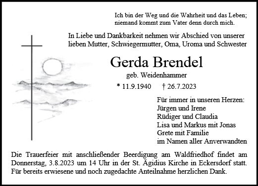 Erinnerungsbild für Gerda Brendel