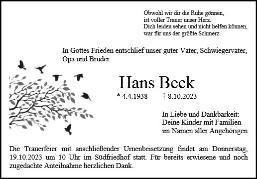 Erinnerungsbild für Hans Beck