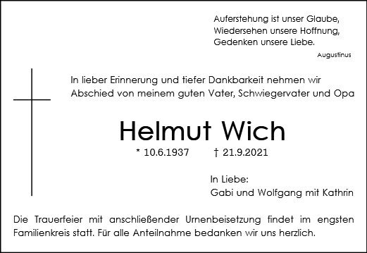 Erinnerungsbild für Helmut Wich