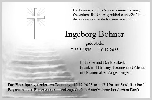 Erinnerungsbild für Ingeborg  Böhner