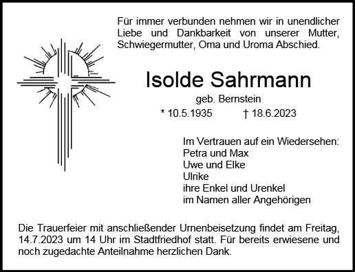 Erinnerungsbild für Isolde Sahrmann