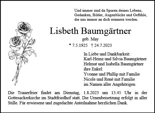 Erinnerungsbild für Lisbeth Baumgärtner