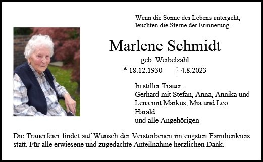 Erinnerungsbild für Marlene Schmidt