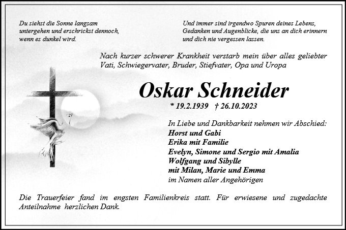 Erinnerungsbild für Oskar Schneider