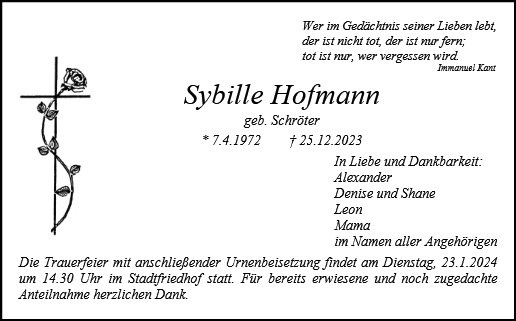 Erinnerungsbild für Sybille Hofmann