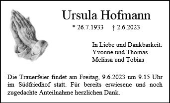 Erinnerungsbild für Ursula Hofmann