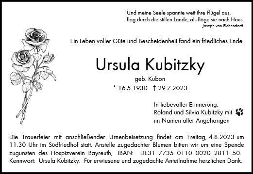 Erinnerungsbild für Ursula Kubitzky