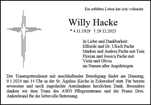 Erinnerungsbild für Willy Hacke